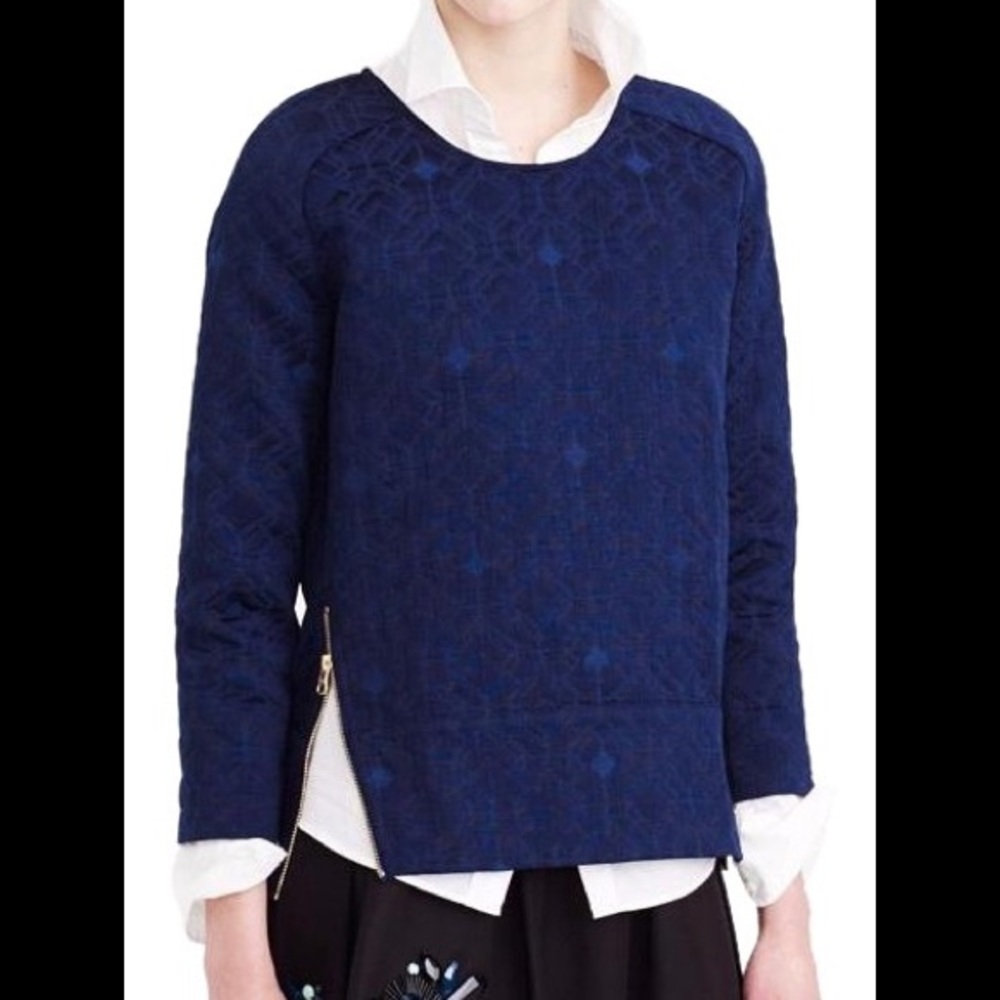 J.Crew Navy Brocade Matelasse Zip Layer Tunic